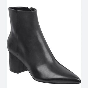 Marc Fisher Soft Leather Jarli Black Pointed Toe Block Heel Ankle Boot